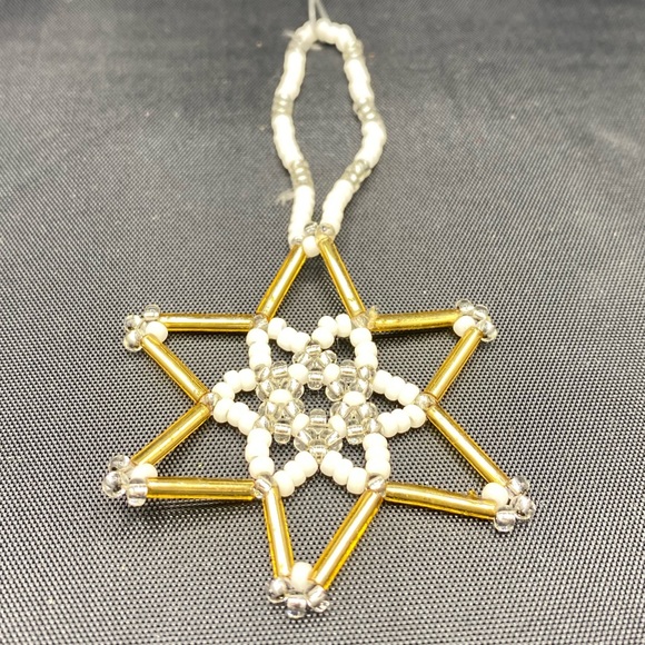 2 Antique Czech Gablonz Beaded Star + Snowflake Christmas Ornament Vtg Norway - Picture 5 of 16
